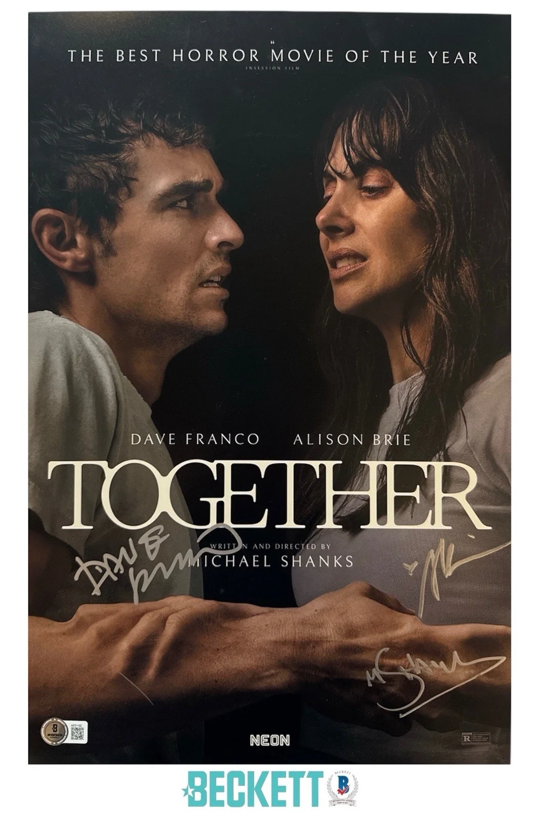 Alison Brie Dave Franco Michael Shanks — Alison Brie Dave Franco Michael Shanks Signed 11x17 Together Photo Beckett COA