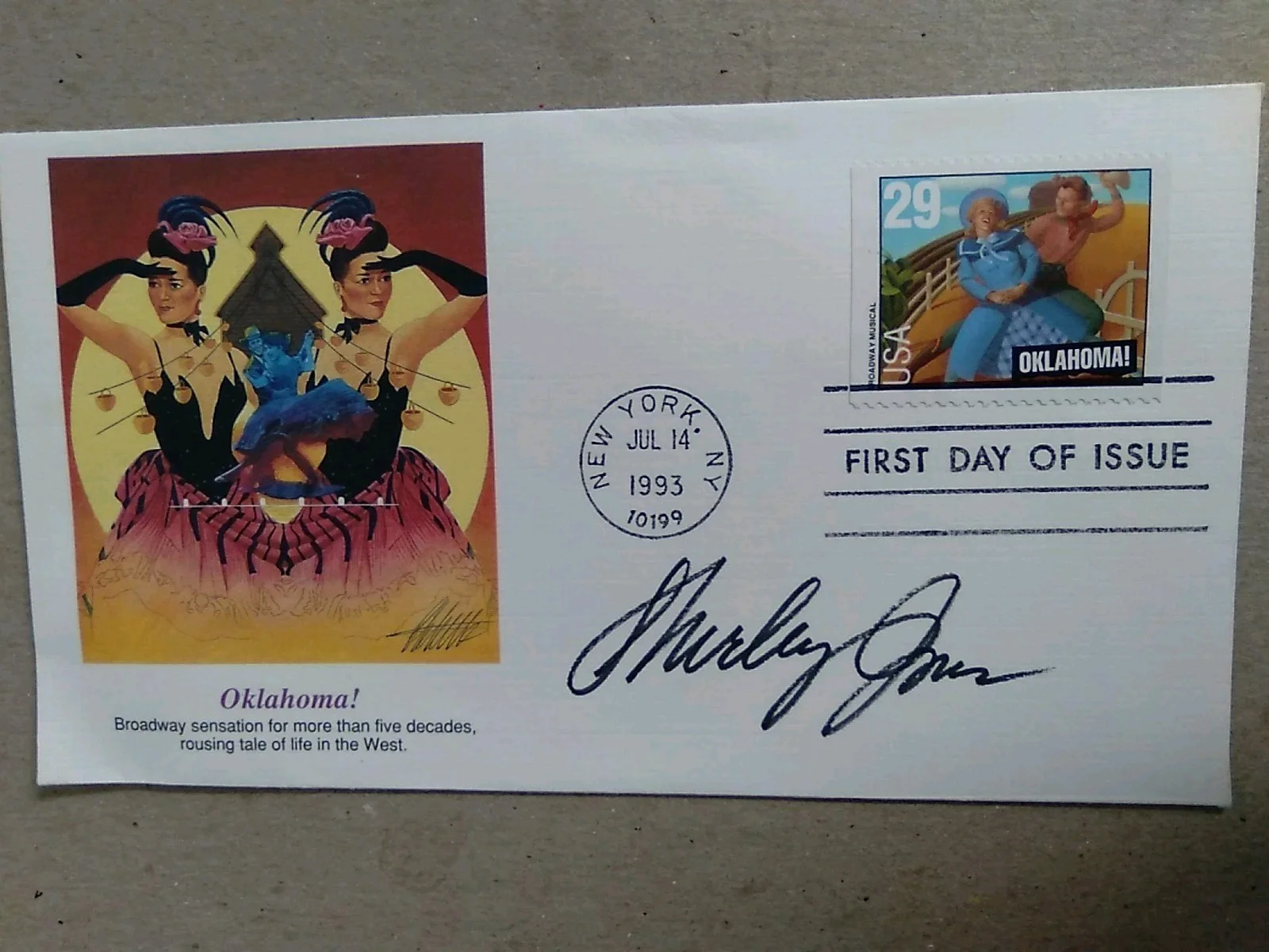 Shirley Jones Signed First Day Of Issue Oklahoma Jul 14 1993, изображение 2