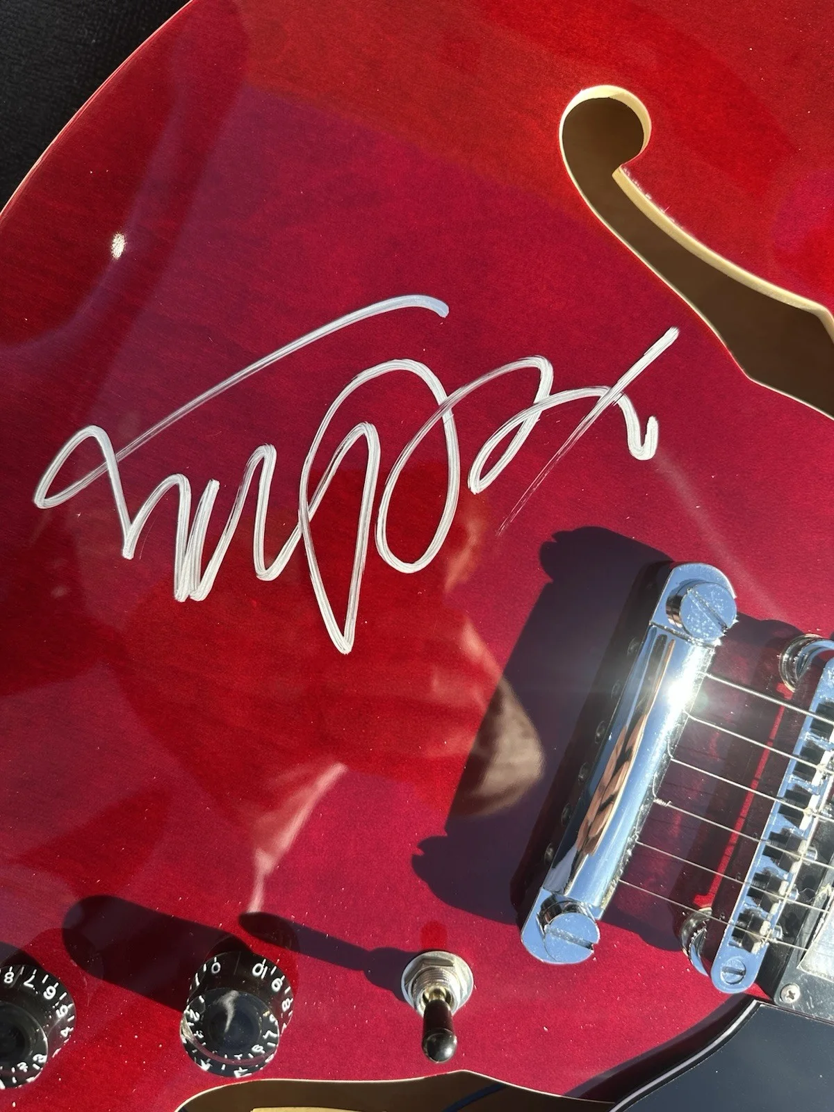 MICHAEL J FOX — MICHAEL J FOX SIGNED BACK TO THE FUTURE EPIPHONE GUITAR 335 Celebrity Authentics, image 4