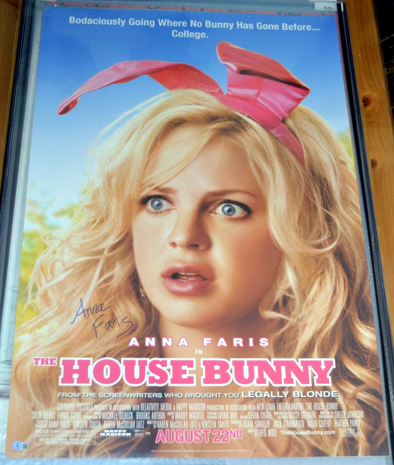 Anna Faris — ANNA FARIS SIGNED 27x40" 1SHT POSTER HOUSE BUNNY BAS BECKETT COA AUTHENTICATED