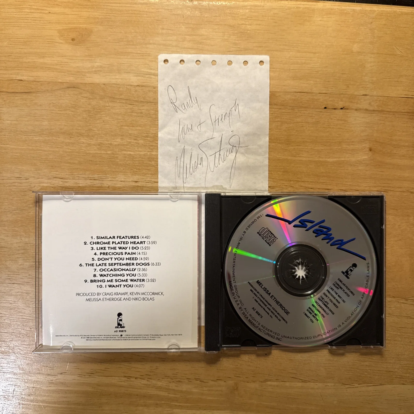 Melissa Etheridge Self-Titled CD with Signed Autograph Airline Travel Receipt, image 5