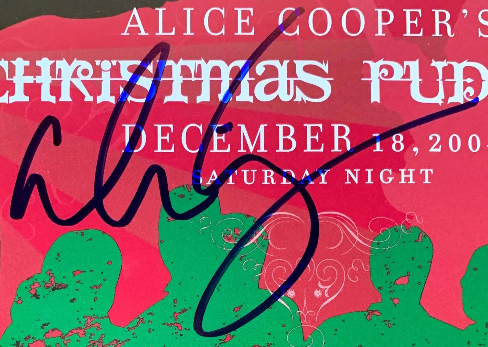 PSA/DNA signed INVITATION autographed ALICE COOPER color photo CHRISTMAS PUDDING, изображение 3