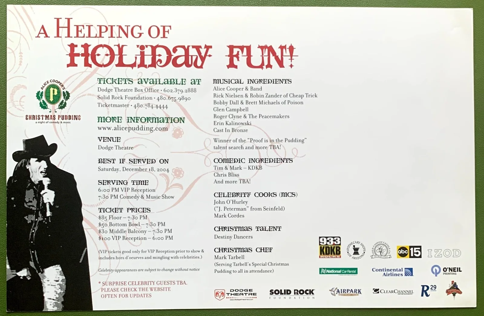 PSA/DNA signed INVITATION autographed ALICE COOPER color photo CHRISTMAS PUDDING, изображение 4