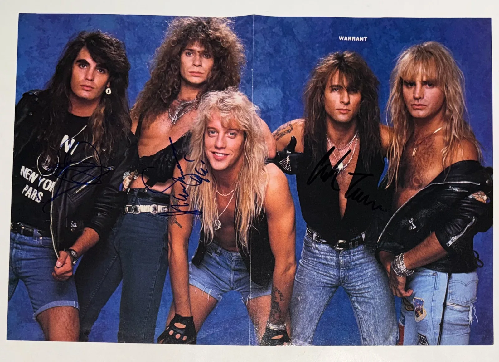 WARRANT band REAL hand SIGNED pair set of mag pinup photos Jani Lane +2 COA, изображение 3