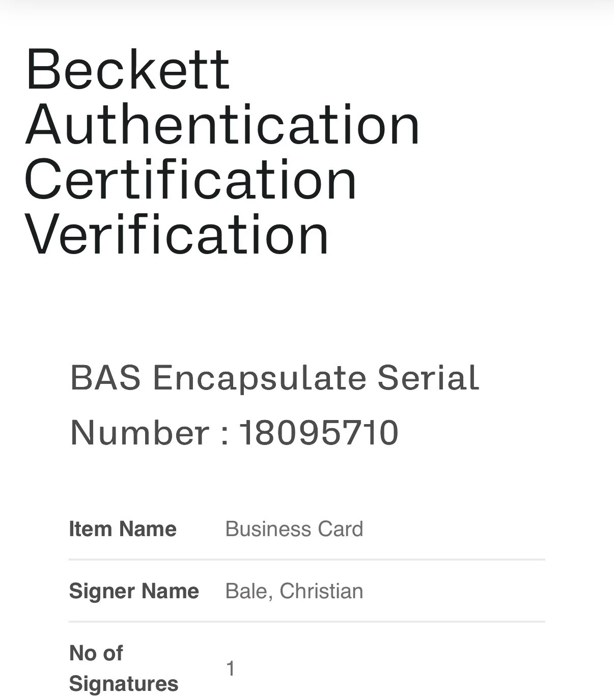 Christian Bale — CHRISTIAN BALE SIGNED BUSINESS CARD AMERICAN PSYCHO AUTOGRAPH BECKETT COA-D, изображение 2