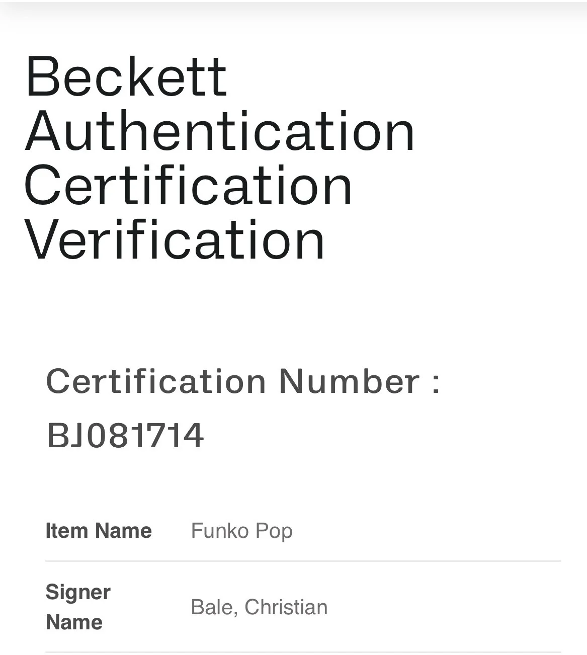 Christian Bale — CHRISTIAN BALE SIGNED DC BATMAN FUNKO BECKETT BJ081714, изображение 5