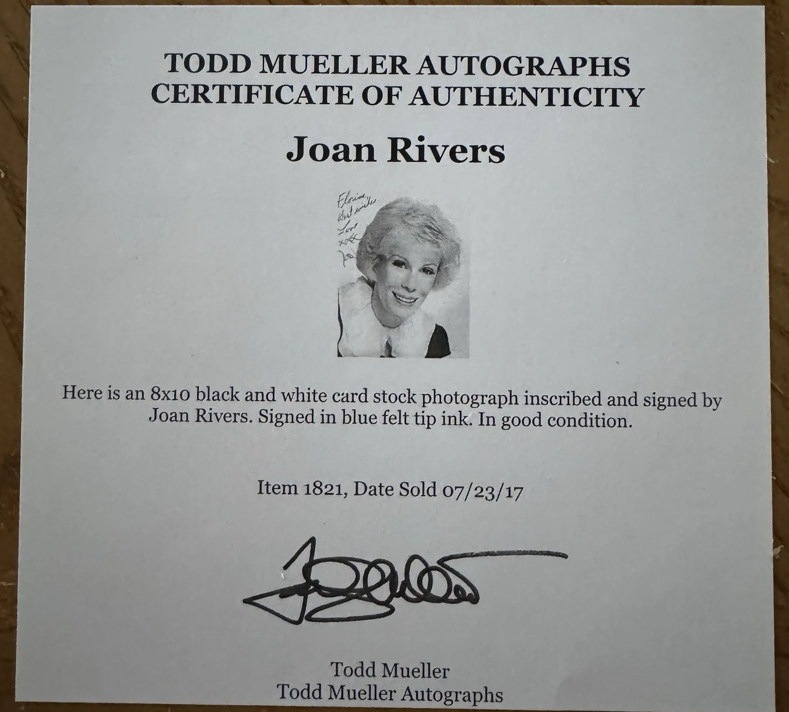 Joan Rivers — Joan Rivers Signed 8 X 10 Photo Vintage Actress Comedian TV Host Mueller COA, изображение 3