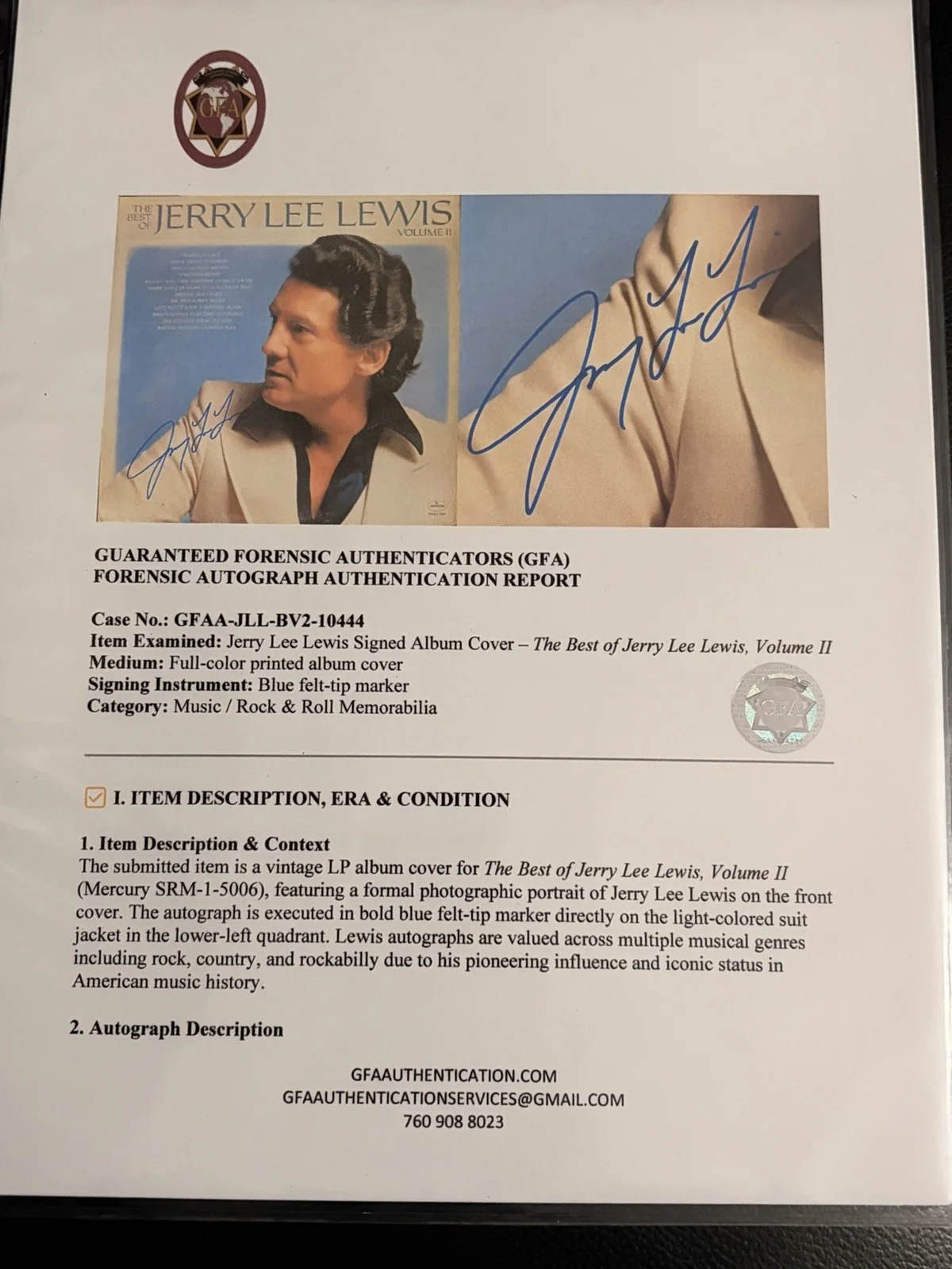 Jerry Lee Lewis Signed Album w/ GFA COA Rock & Roll Legend Autograph, image 3