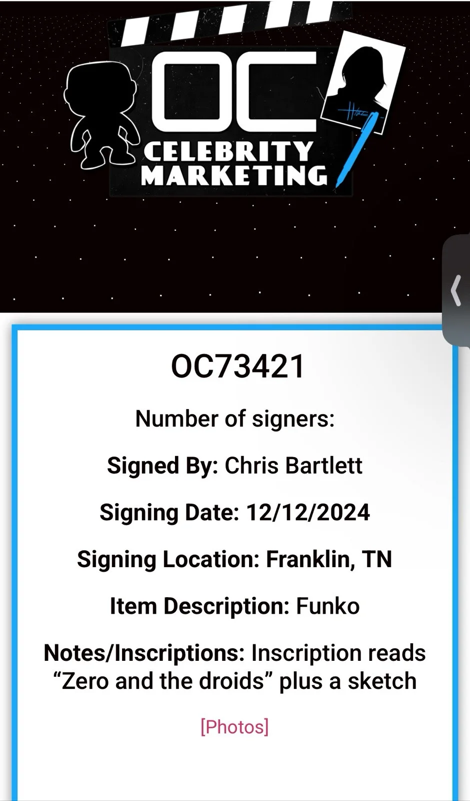 Chris Bartlett — The Mandalorian Chris Bartlett Signed “Zero & Droids” With A Sketch - Christmas, изображение 3