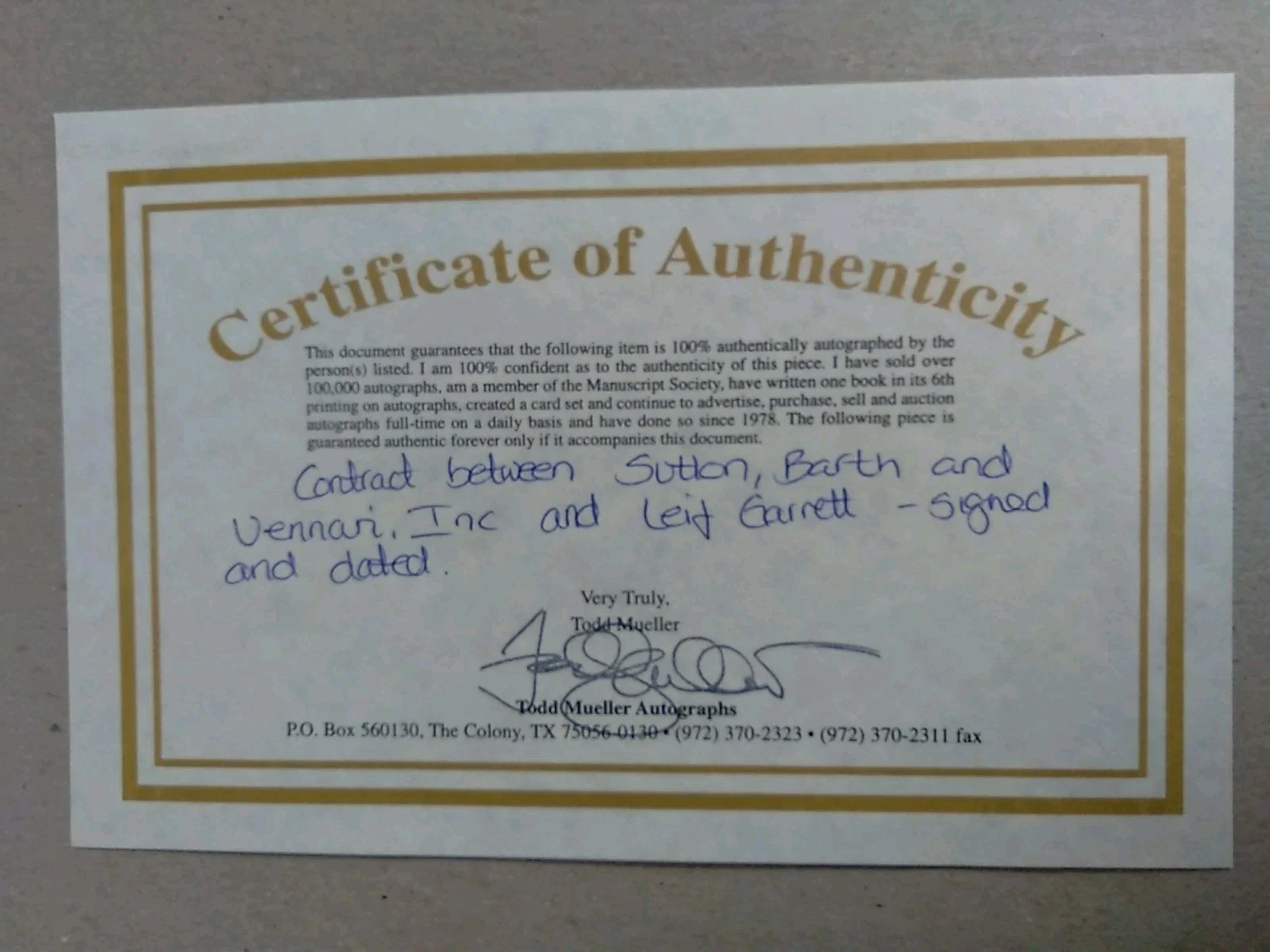 Leif Garrett Signed Contract 1989 With Certificate Of Authenticity, image 5