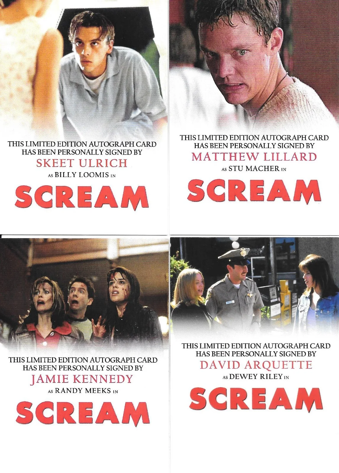 Scream Skeet Ulrich, M Lillard, J Kennedy & D Arquette 4 unsigned Custom Cards, image 2