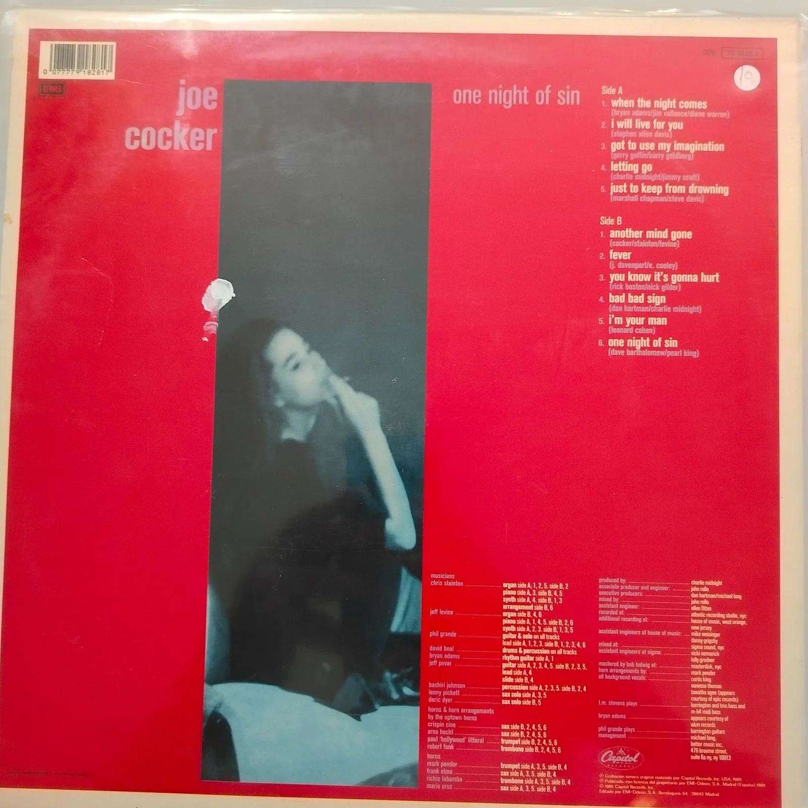 Joe Cocker Signed "One Night Of Sin" Album Cover + COA, image 3