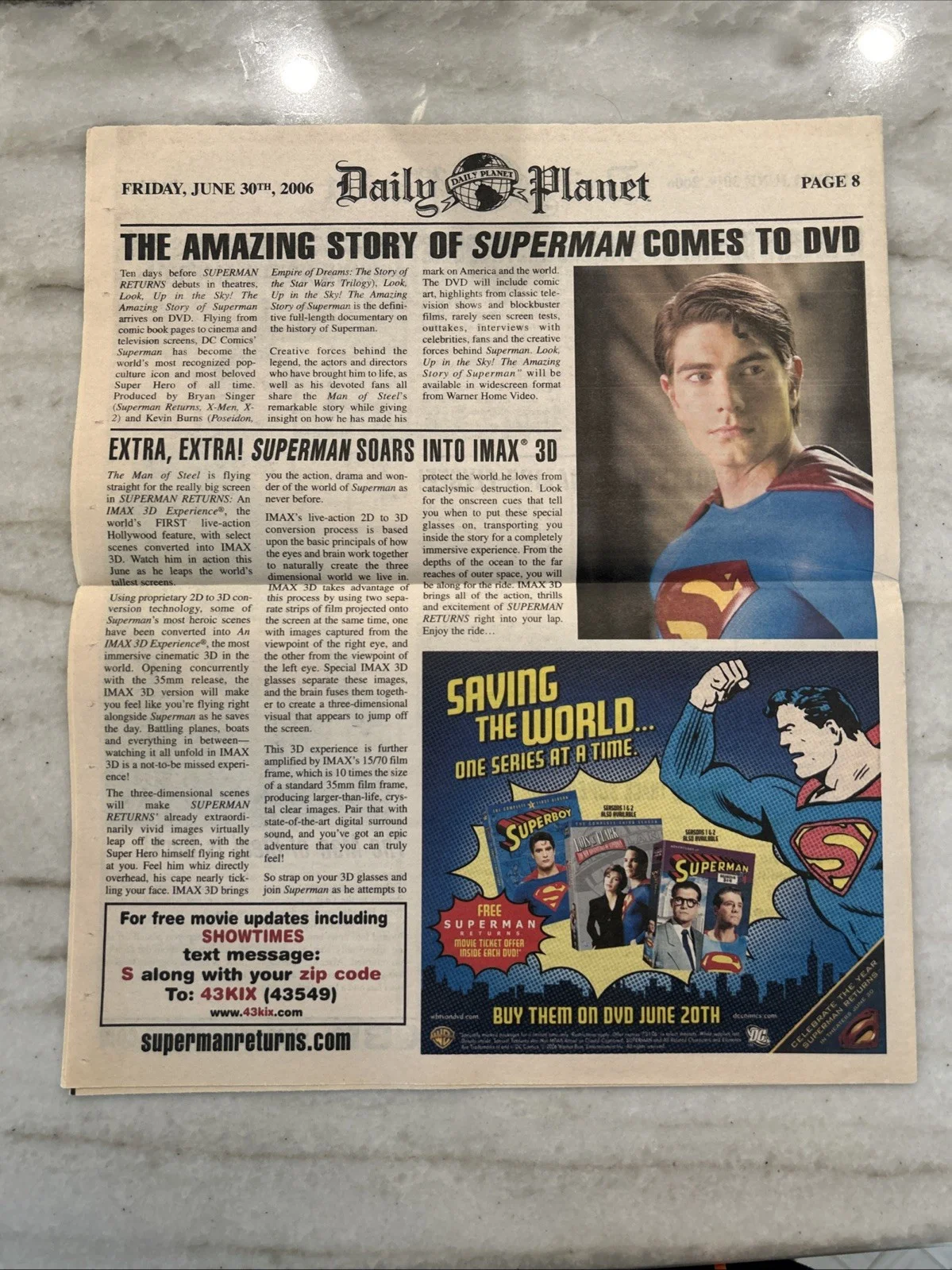 BRANDON ROUTH Signed AUTOGRAPH Superman Returns Daily Planet News Paper Psa, image 4