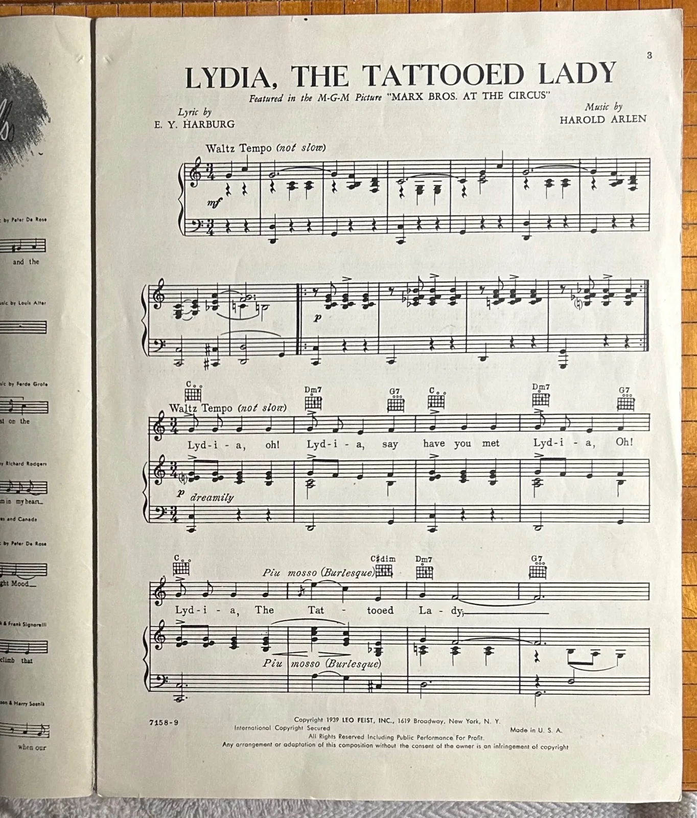 HAROLD ARLEN—SIGNED—LYDIA THE TATTOOED LADY—Groucho Marx Brothers at the Circus, изображение 2