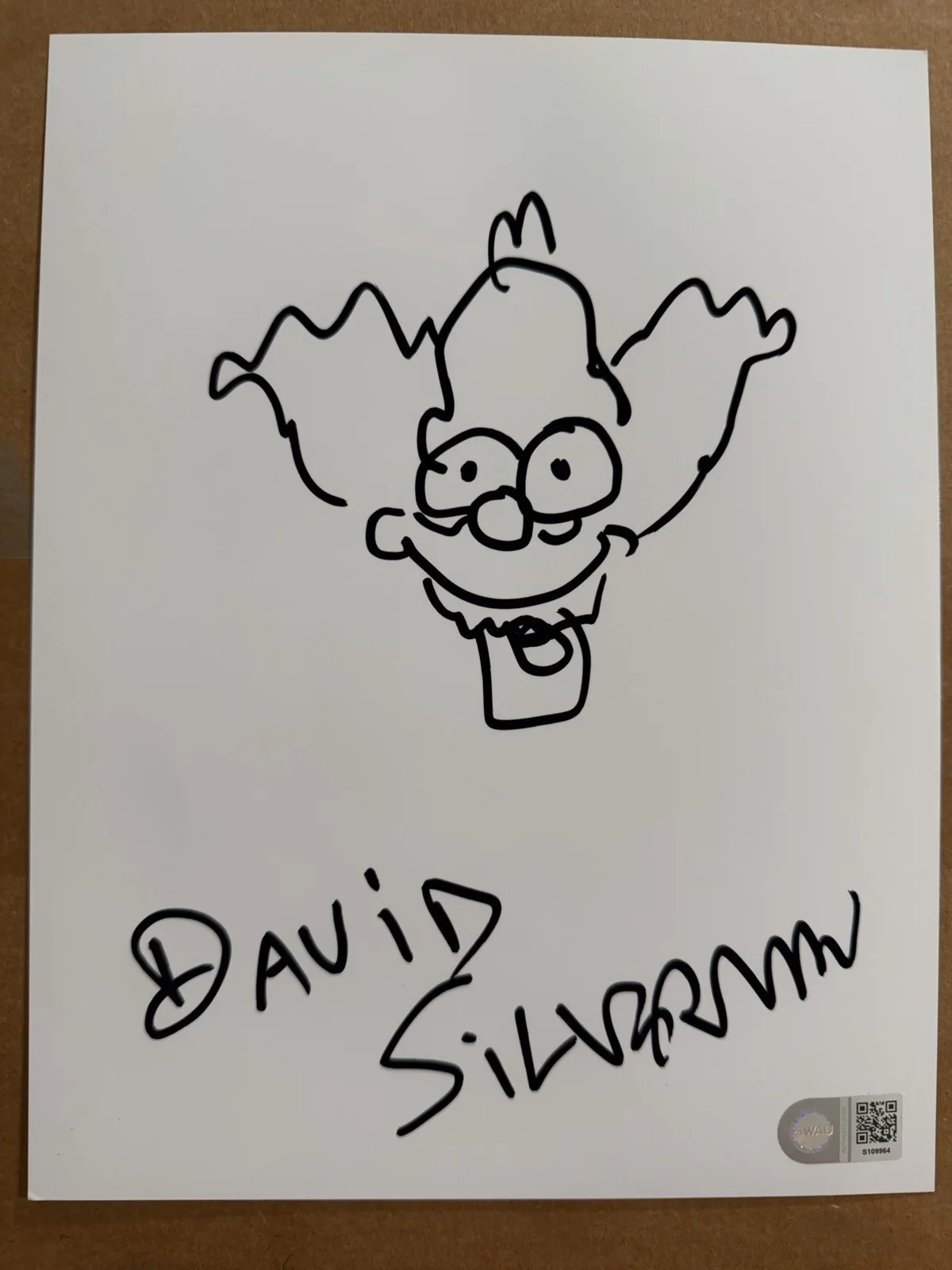 David Silverman Signed Simpsons Sketch Krusty the Clown Autograph Proof SWAU COA, image 2