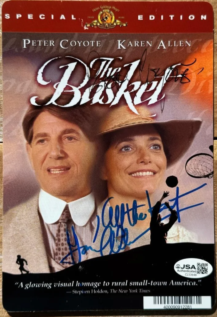 Karen Allen Peter Coyote — KAREN ALLEN & PETER COYOTE Signed The Basket 5.5x8 DVD Cover Backer Card JSA COA, изображение 2