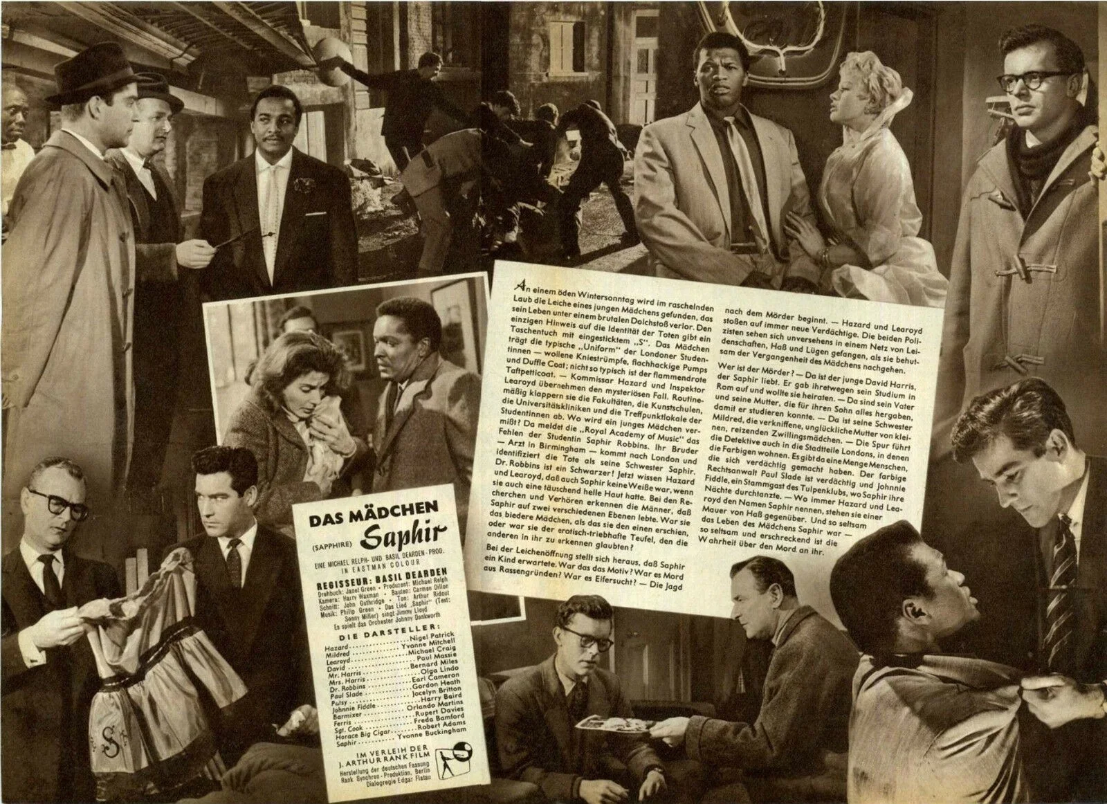 SAPPHIRE 1959 Nigel Patrick, Michael Craig, Yvonne Mitchell GERMAN BROCHURE, image 2
