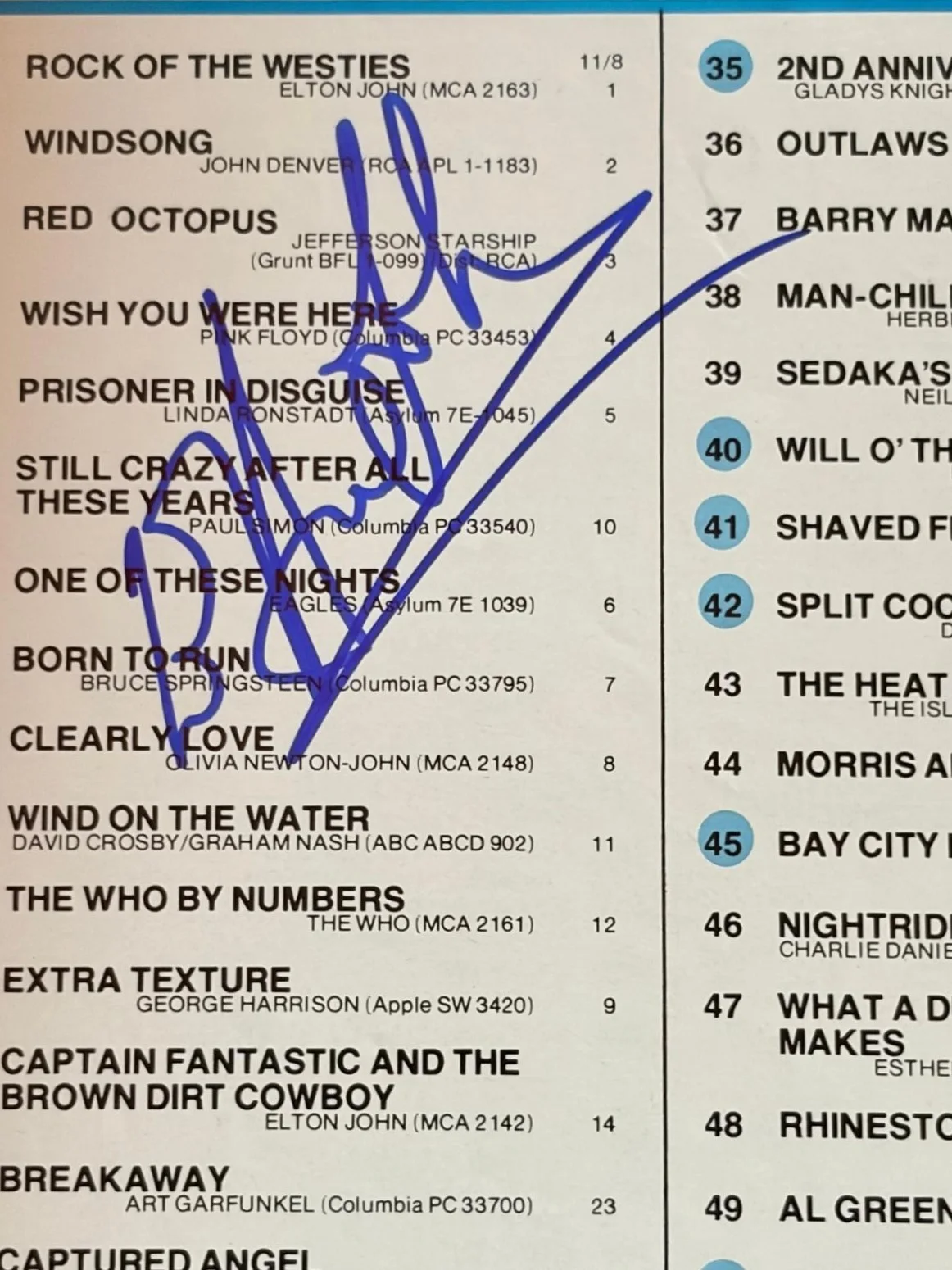 Elton John — ELTON JOHN SIGNED AUTOGRAPHED 11X14 TOP 100 ALBUMS CHART ROCKET MAN VINTAGE PSA, изображение 2