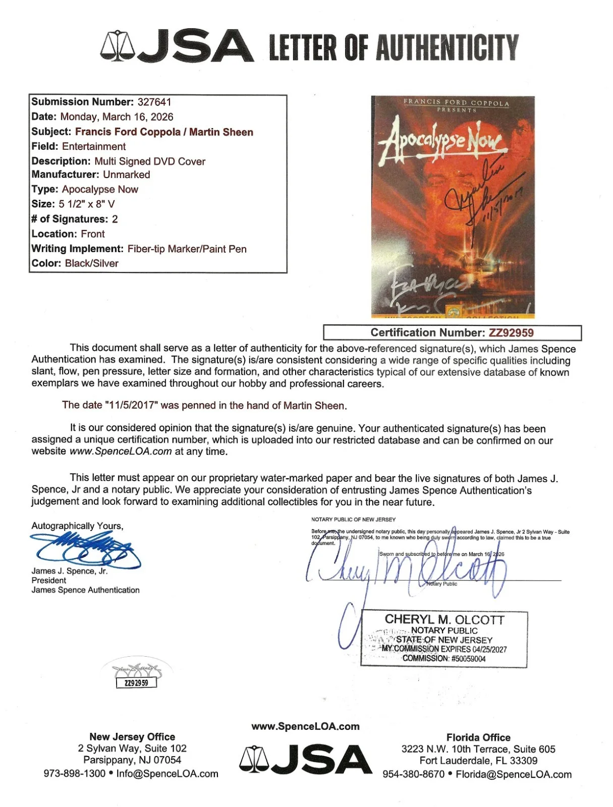 Martin Sheen Francis Ford Coppola — Francis Ford Coppola & Martin Sheen Signed Apocalypse Now DVD Cover Card JSA COA, image 4