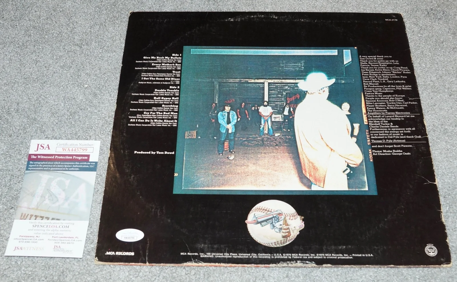 ARTIMUS PYLE Signed LYNYRD SKYNYRD Gimme Back Bullets Vinyl LP + JSA COA WA5799, изображение 3