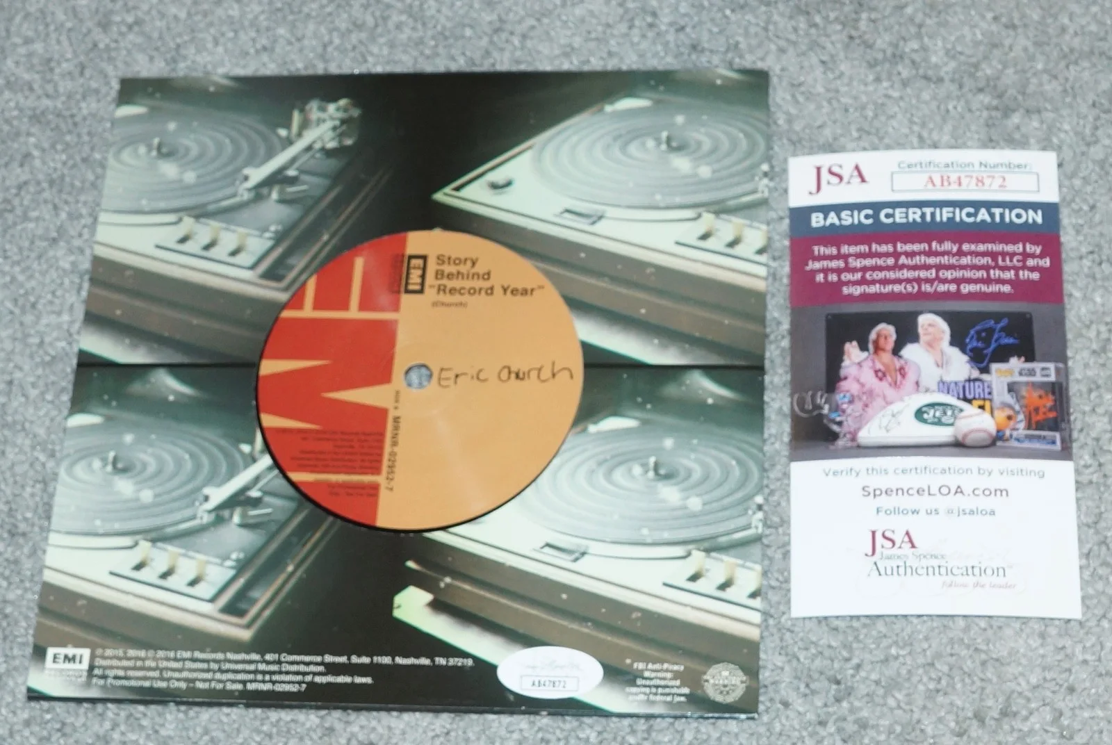 ERIC CHURCH Signed Record Year Promo 45 Vinyl + JSA COA AB47872, изображение 2