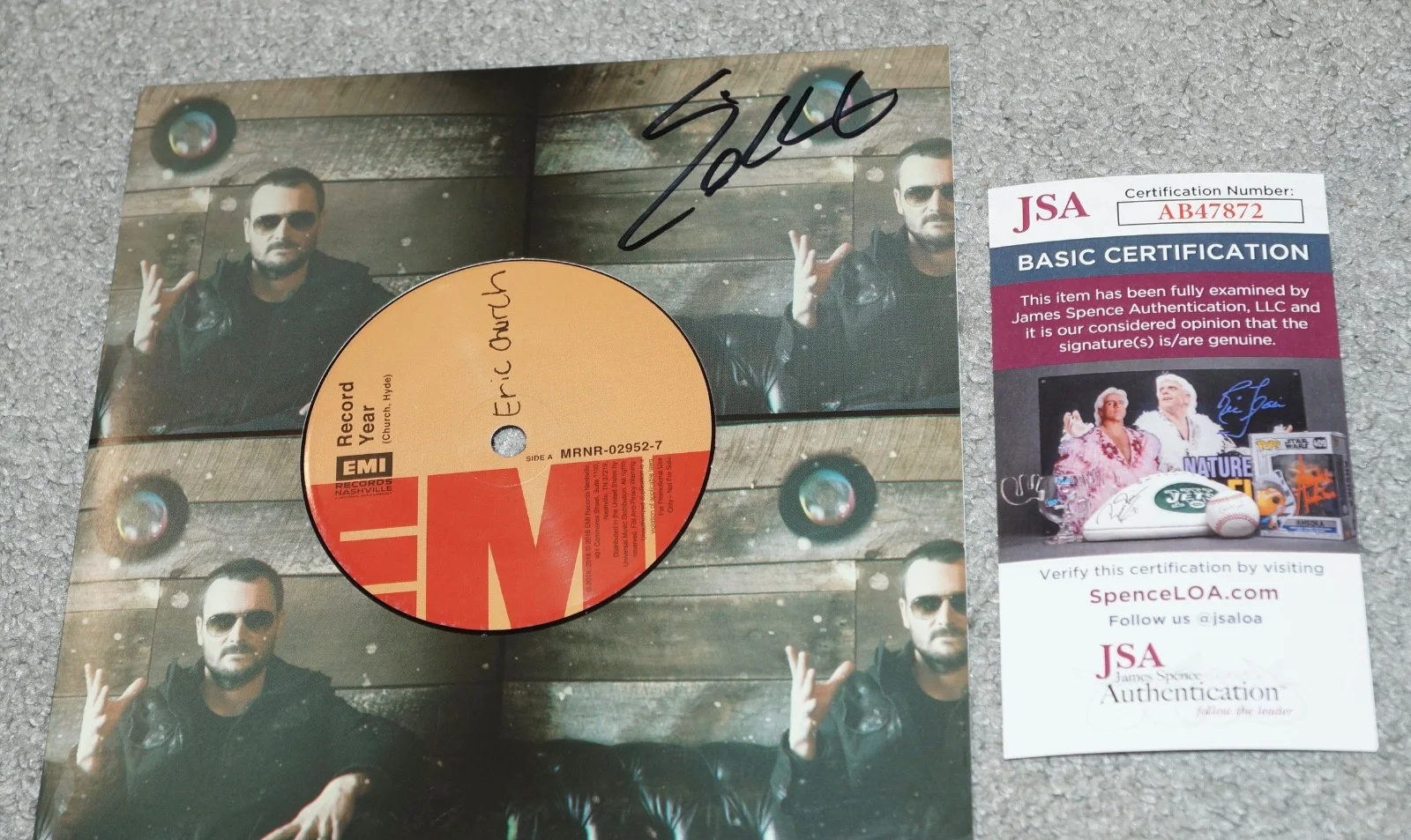 ERIC CHURCH Signed Record Year Promo 45 Vinyl + JSA COA AB47872, изображение 3