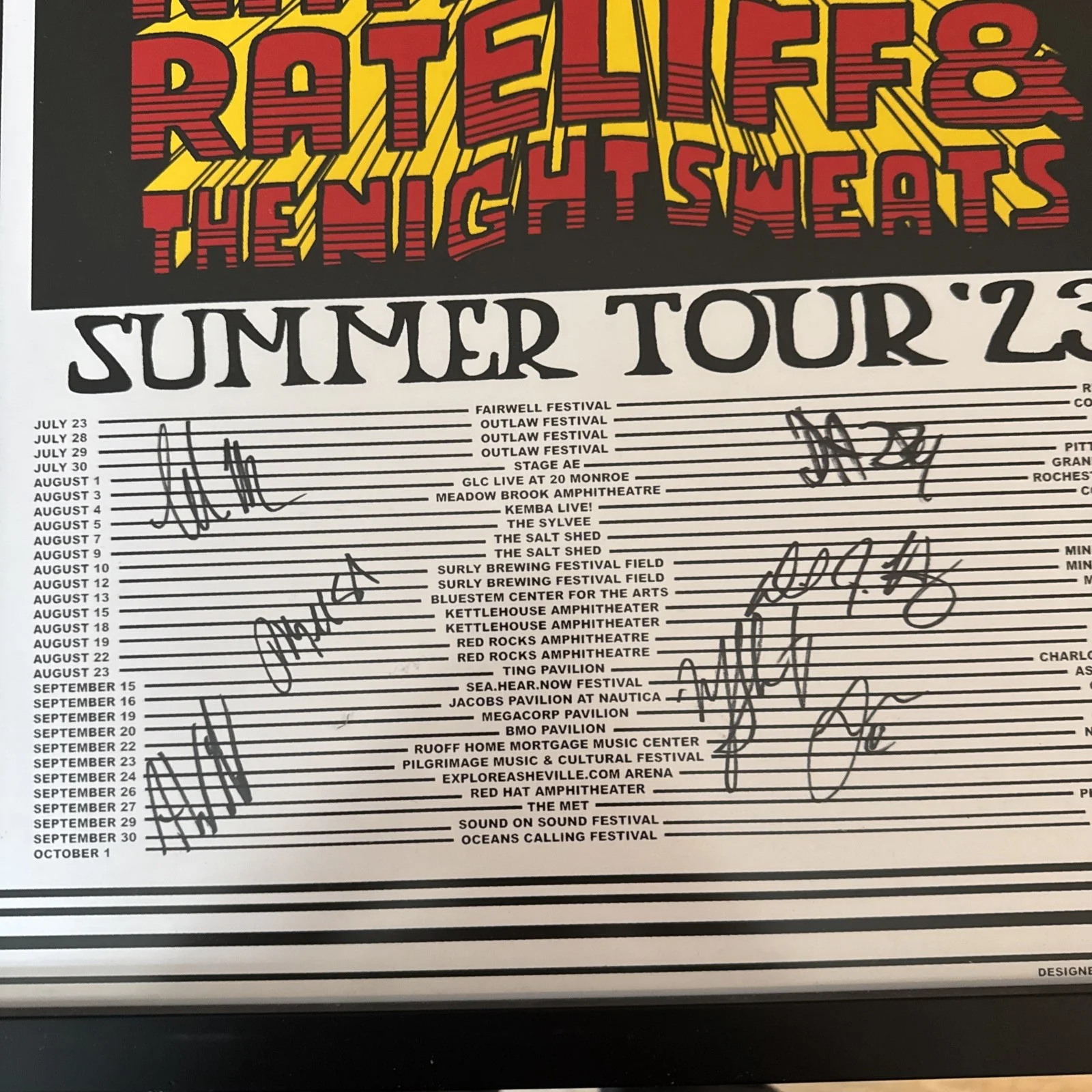 Nathaniel Rateliff the Night Sweats Autographed Gig Poster 2023 Framed 18x24, изображение 2