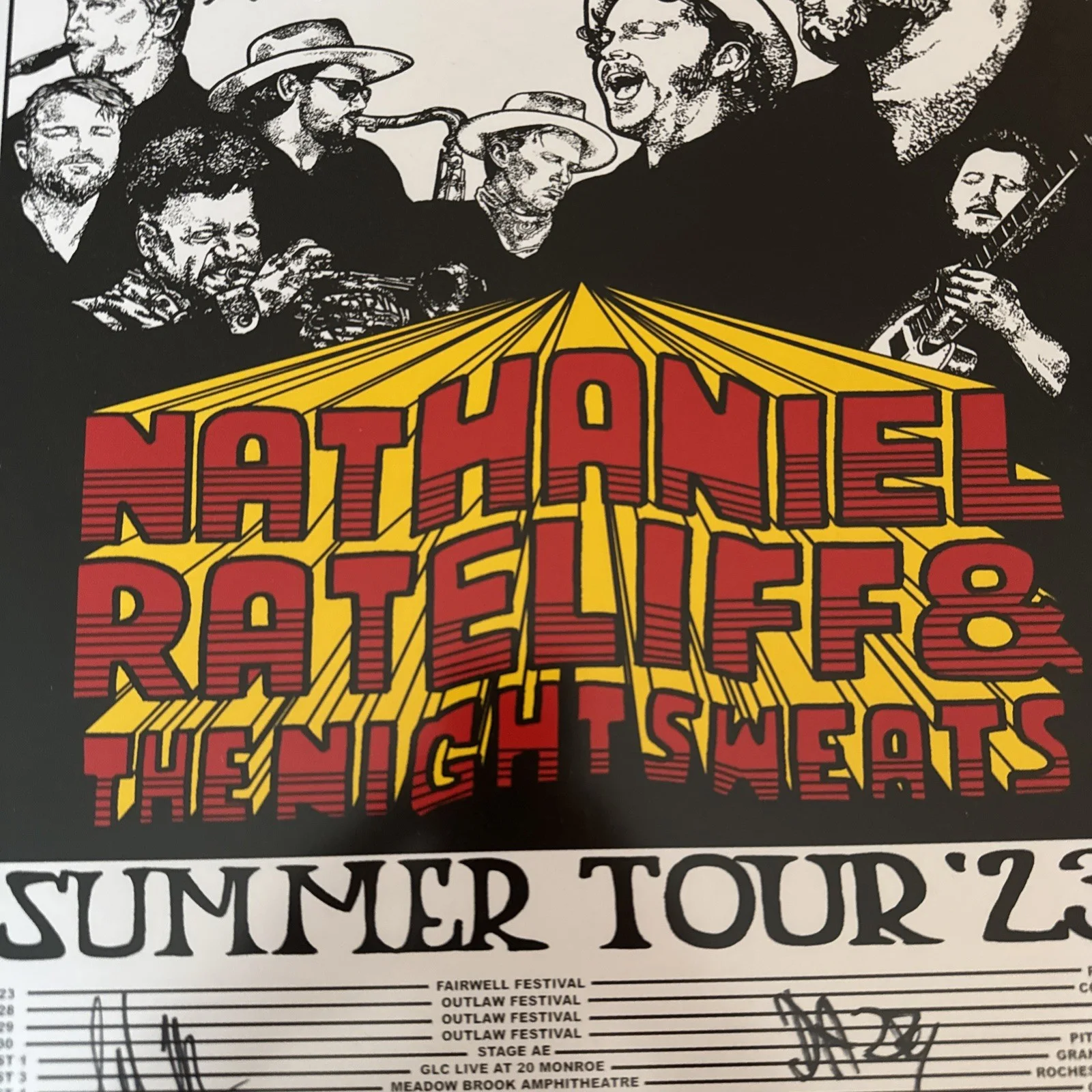Nathaniel Rateliff the Night Sweats Autographed Gig Poster 2023 Framed 18x24, изображение 3