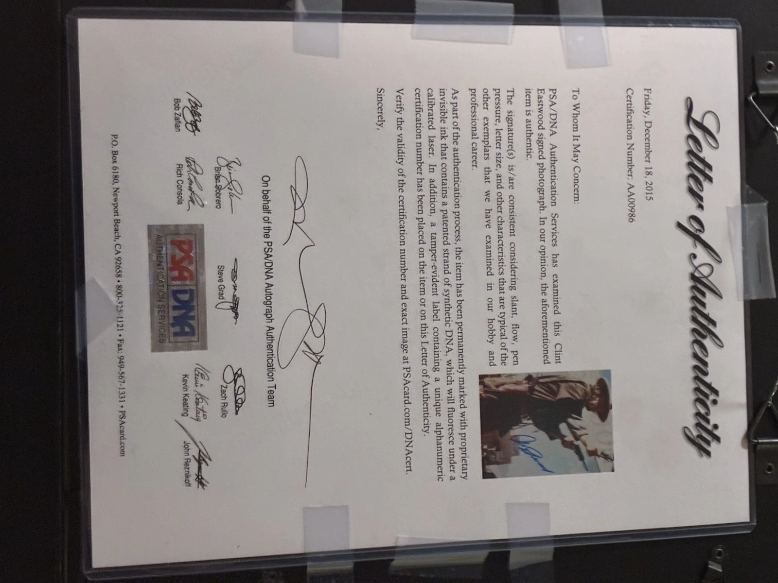 Clint Eastwood Outlaw Joesy Wales 8x10 Psa Letter Of Authenticity Photo, изображение 2