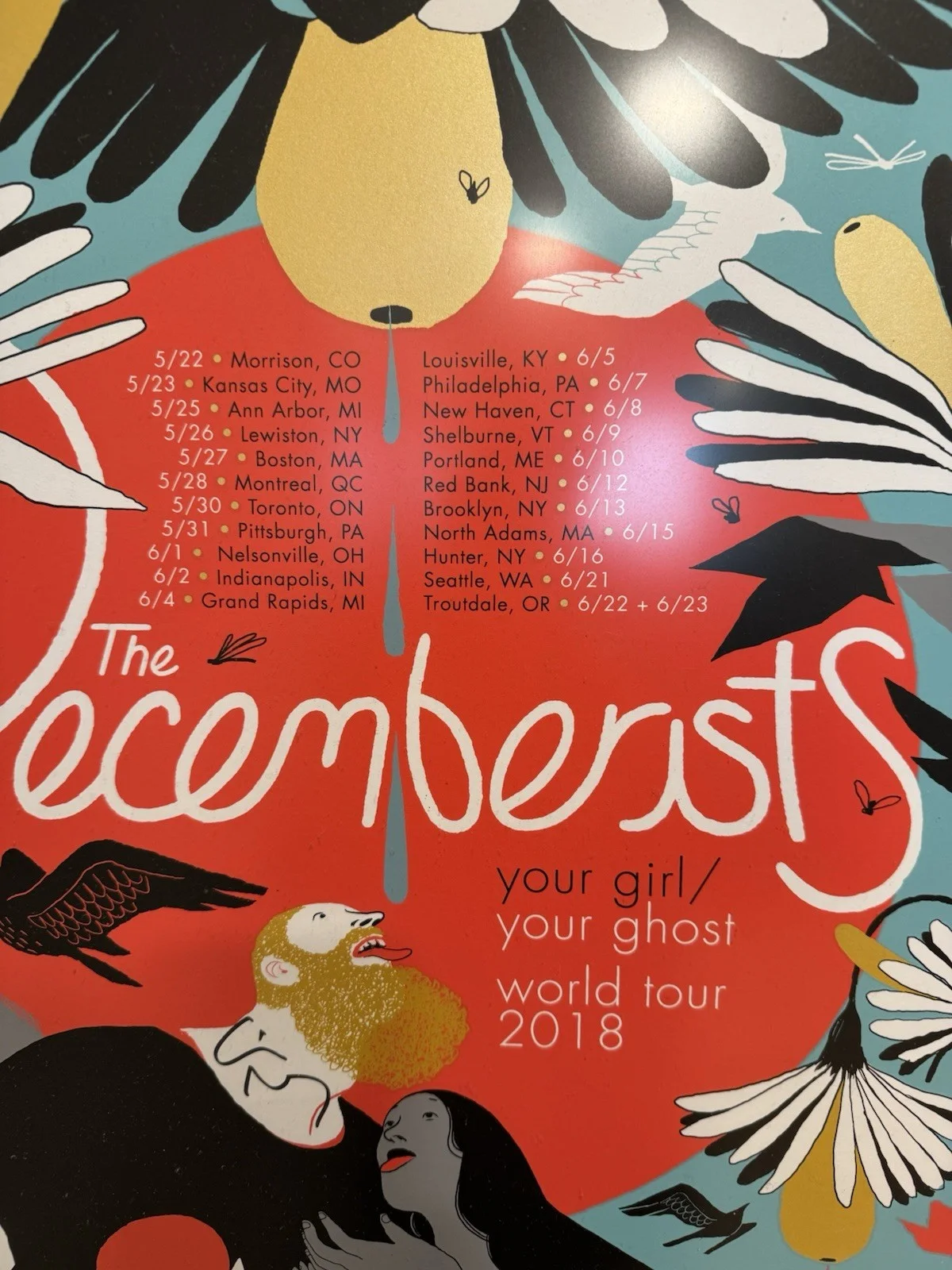 The Decemberists Autographed 2018 Tour Poster Framed Signed, image 2