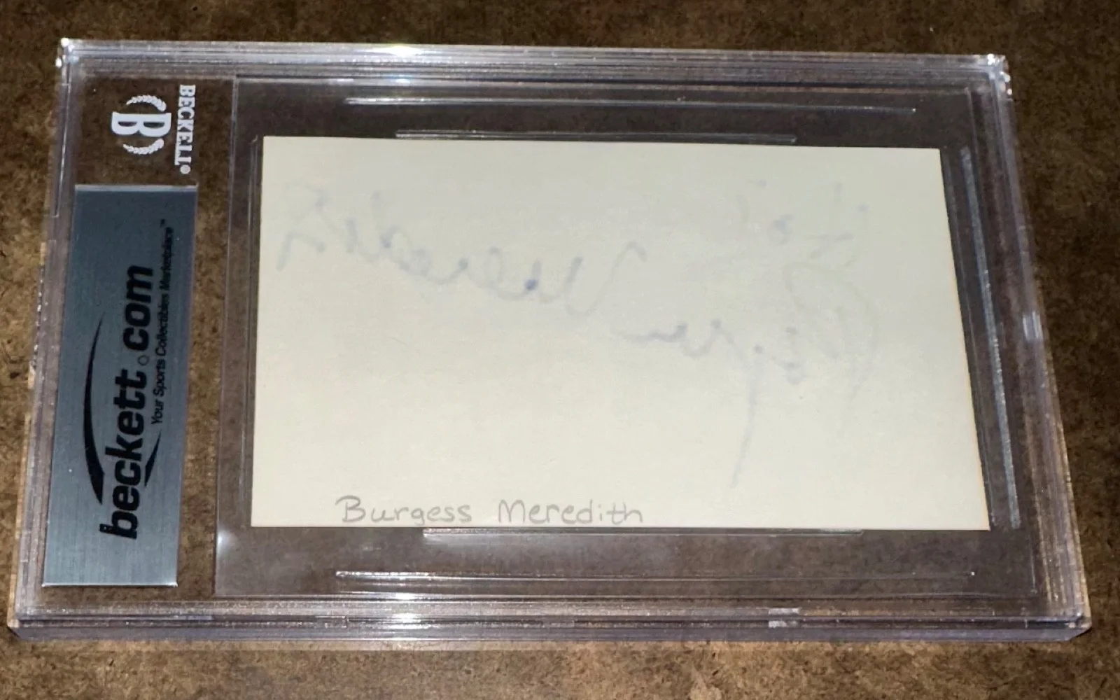BURGESS MEREDITH — BURGESS MEREDITH SIGNED INDEX CARD BAS BECKETT AUTHENTICATED BAS SLAB AUTO, image 2
