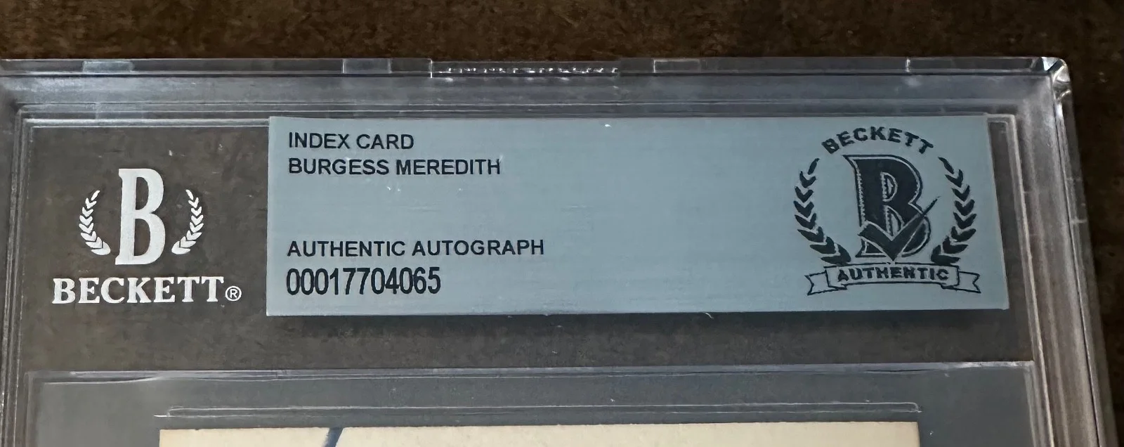 BURGESS MEREDITH — BURGESS MEREDITH SIGNED INDEX CARD BAS BECKETT AUTHENTICATED BAS SLAB AUTO, image 3