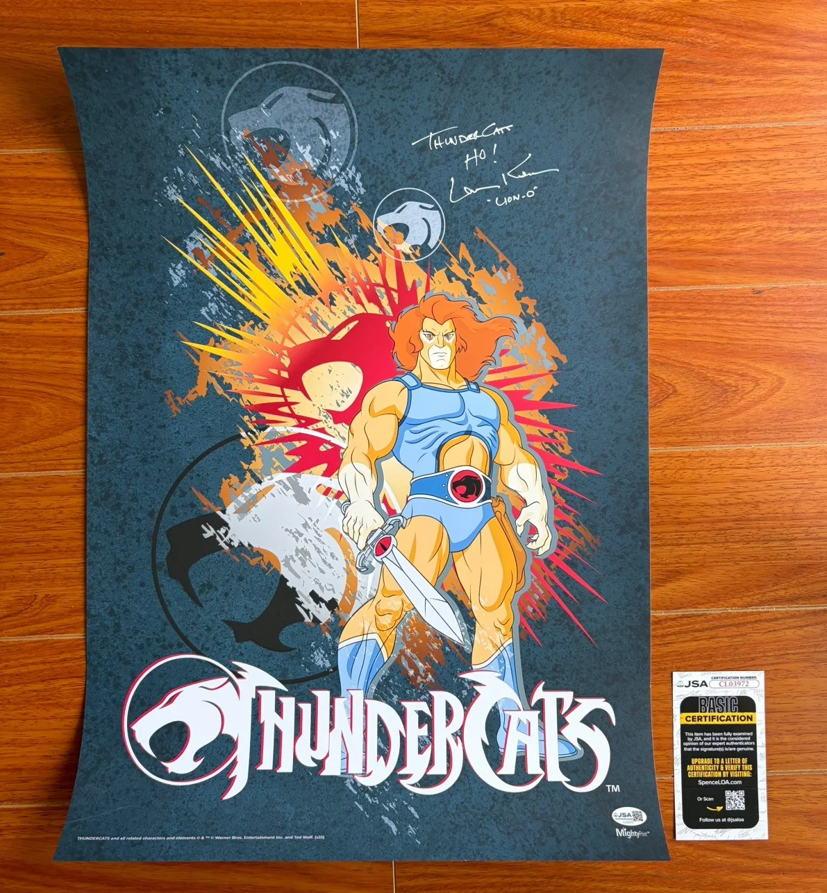 Larry Kenney — Larry Kenney Signed Thundercats 17x24 Poster Print AUTO Lion-O JSA Rare inscribe