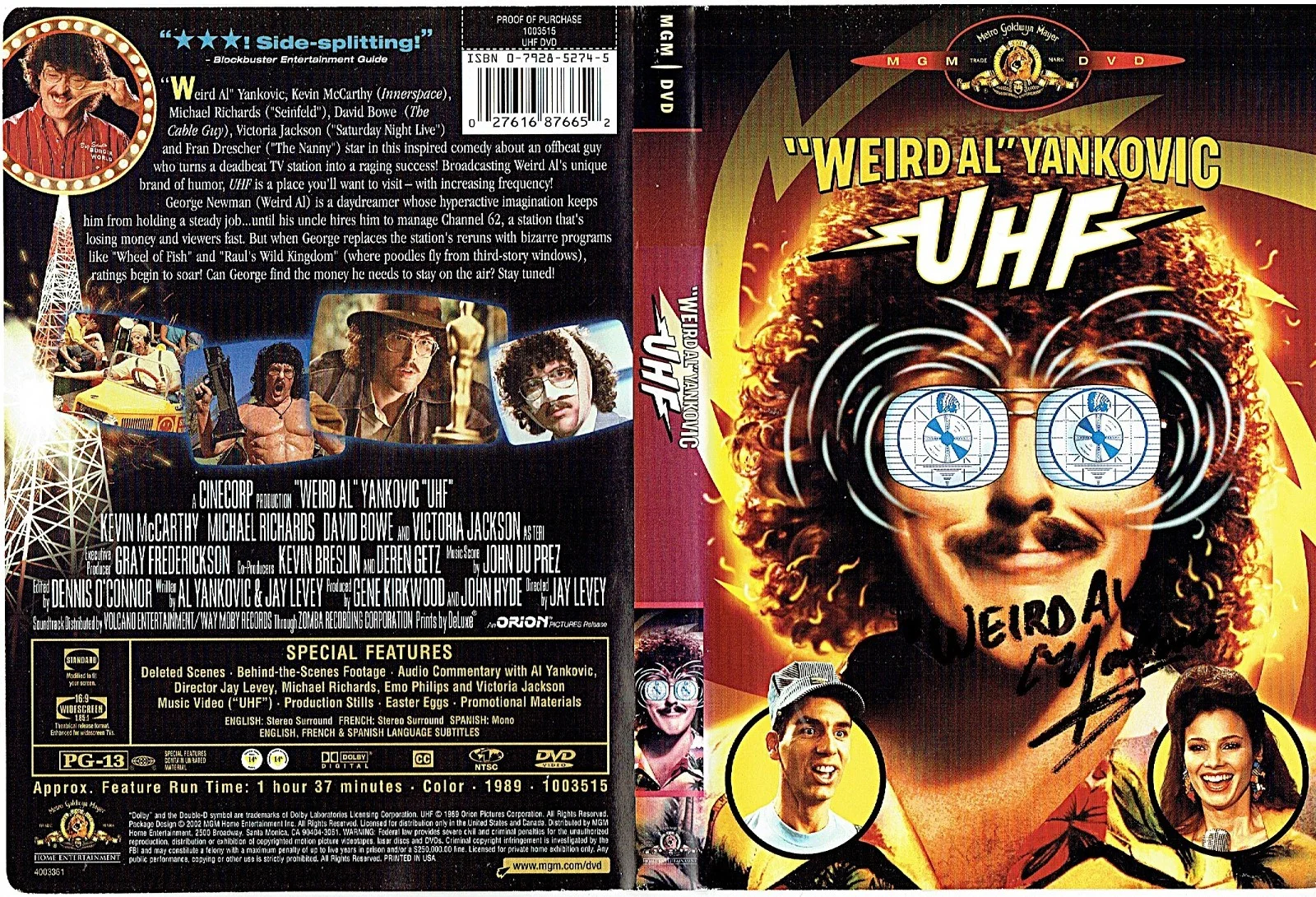 WEIRD AL YANKOVIC — WEIRD AL YANKOVIC HAND SIGNED DVD COVER 1989 COMEDY FILM UHF WITH DVD