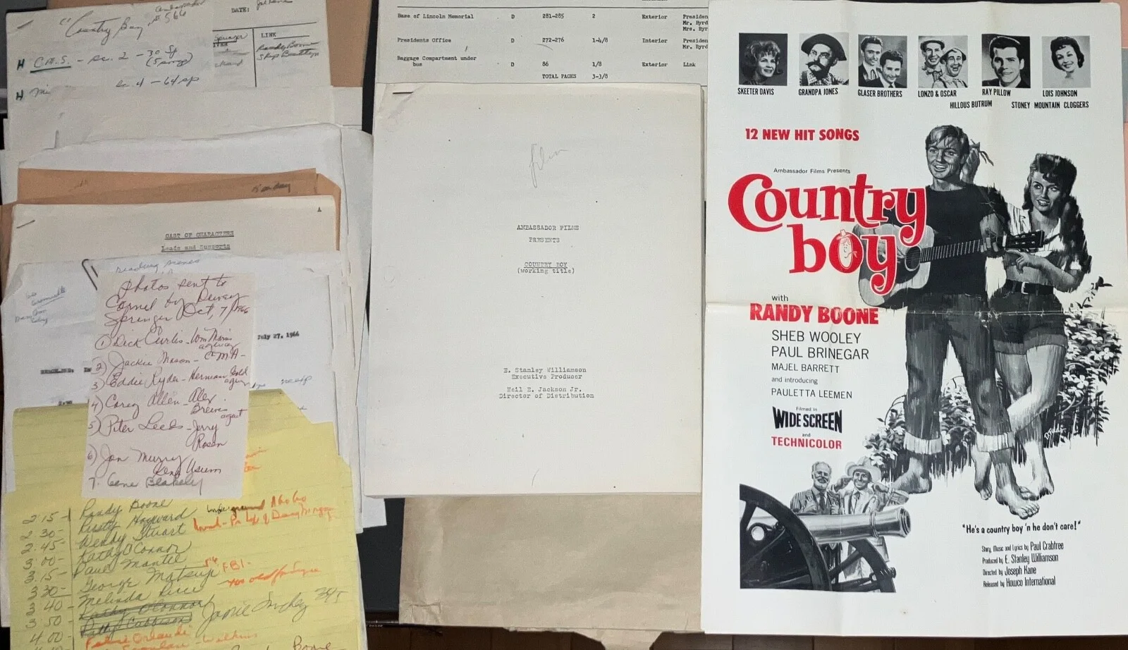 Majel Barrett, Sheb Wooley — COUNTRY BOY ( '66) Country Music Script +Contracts +Press Book +More w/COA!