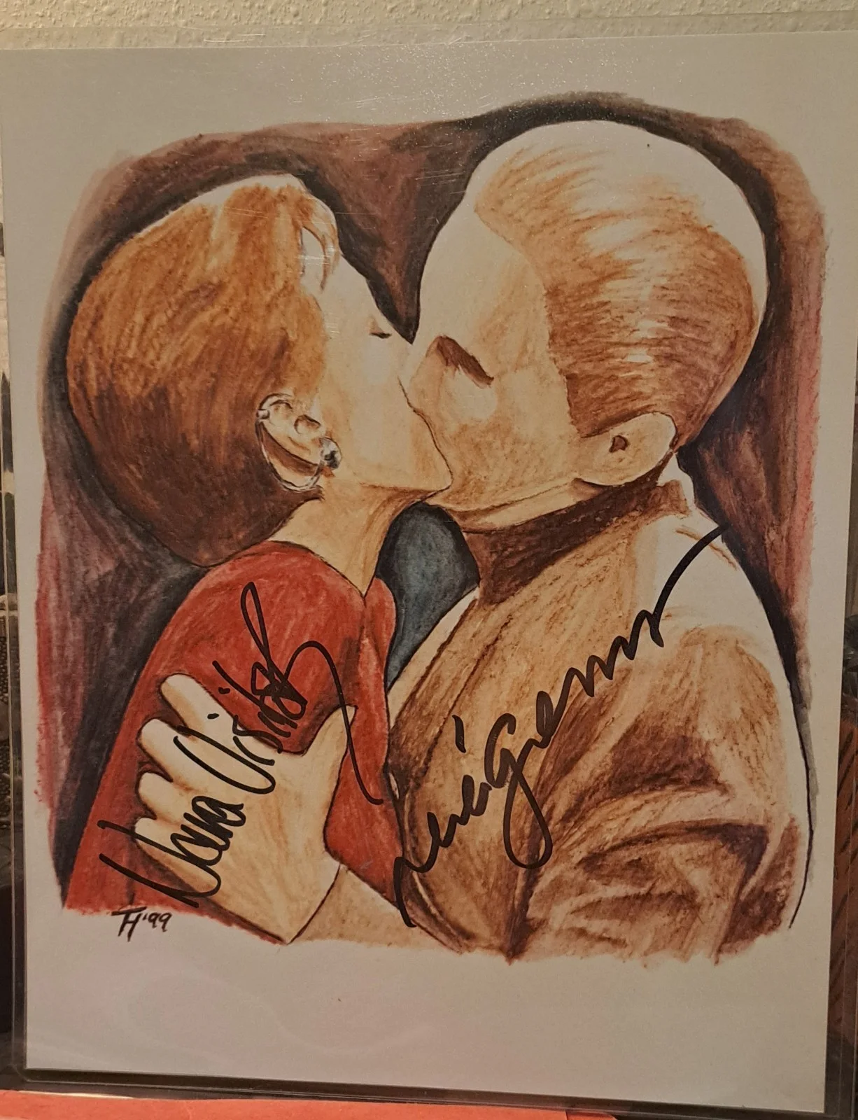 René Auberjonois, Nana Visitor — René Auberjonois & Nana Visitor Autographed 8x10 Pencil/Watercolor ST: DS9