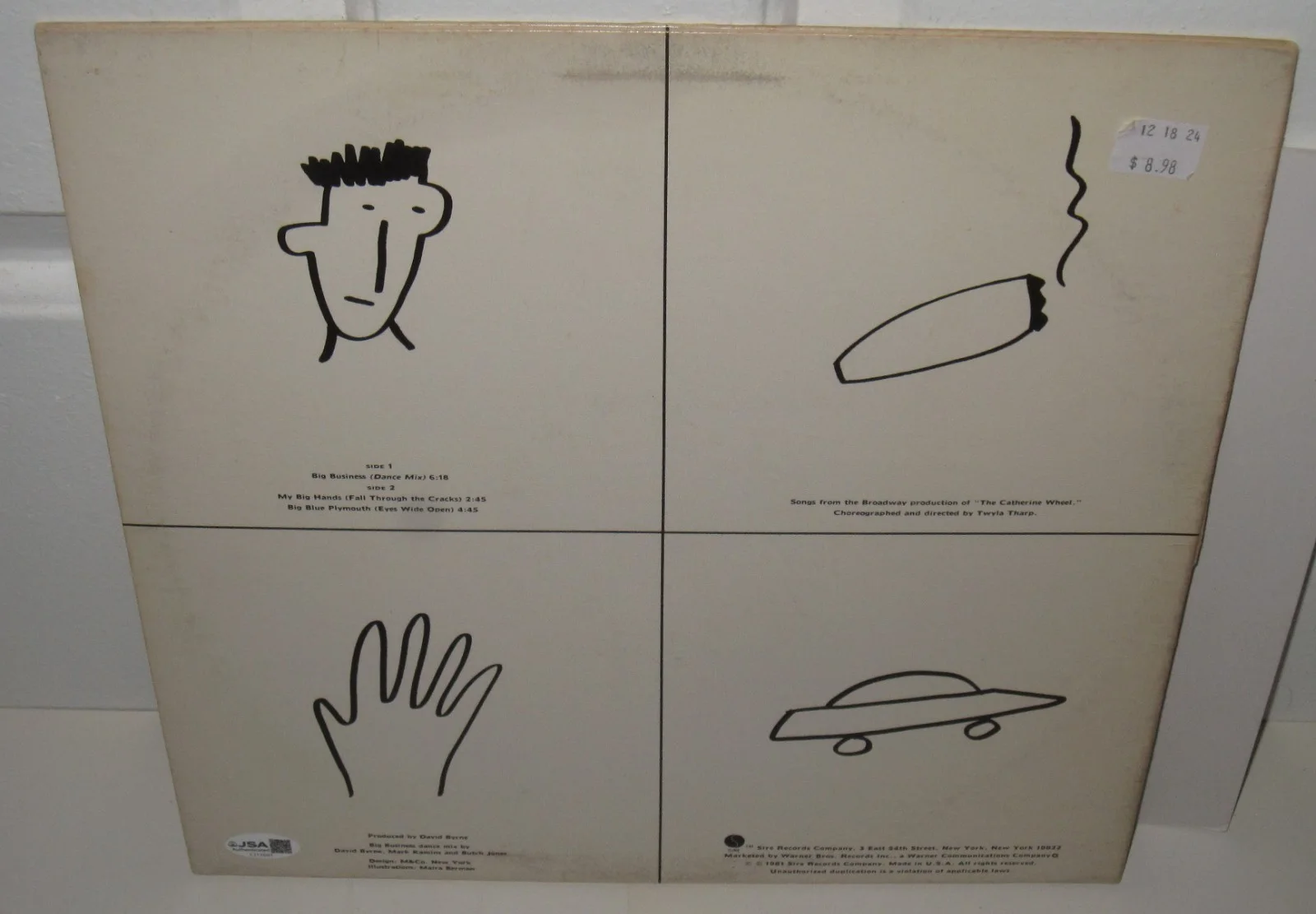 DAVID BYRNE SIGNED TALKING HEADS 3 BIG SONGS ALBUM VINYL ROCK AUTOGRAPH JSA COA, изображение 5