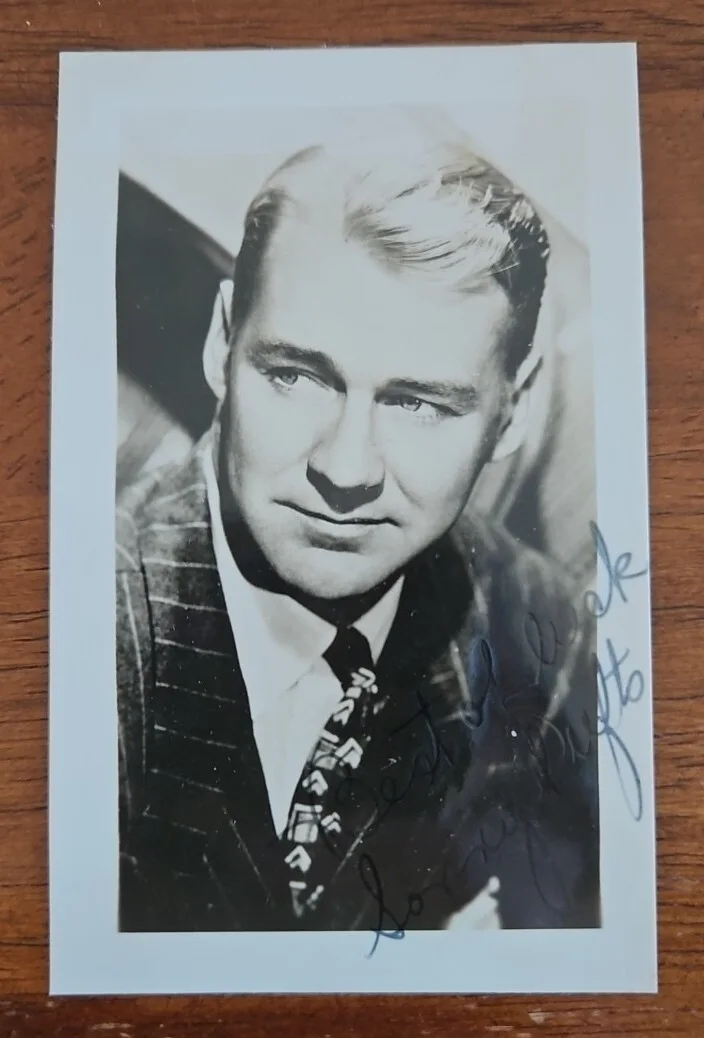 Sonny Tufts — 1945 Sonny Tufts Movie Star Photo Autographed 4 x 2.5, inscribed, sent to my Mom