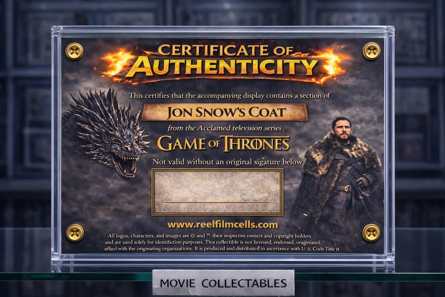 Game of Thrones Jon Snow Coat Swatch Display – Handcrafted Collectible COA, изображение 2