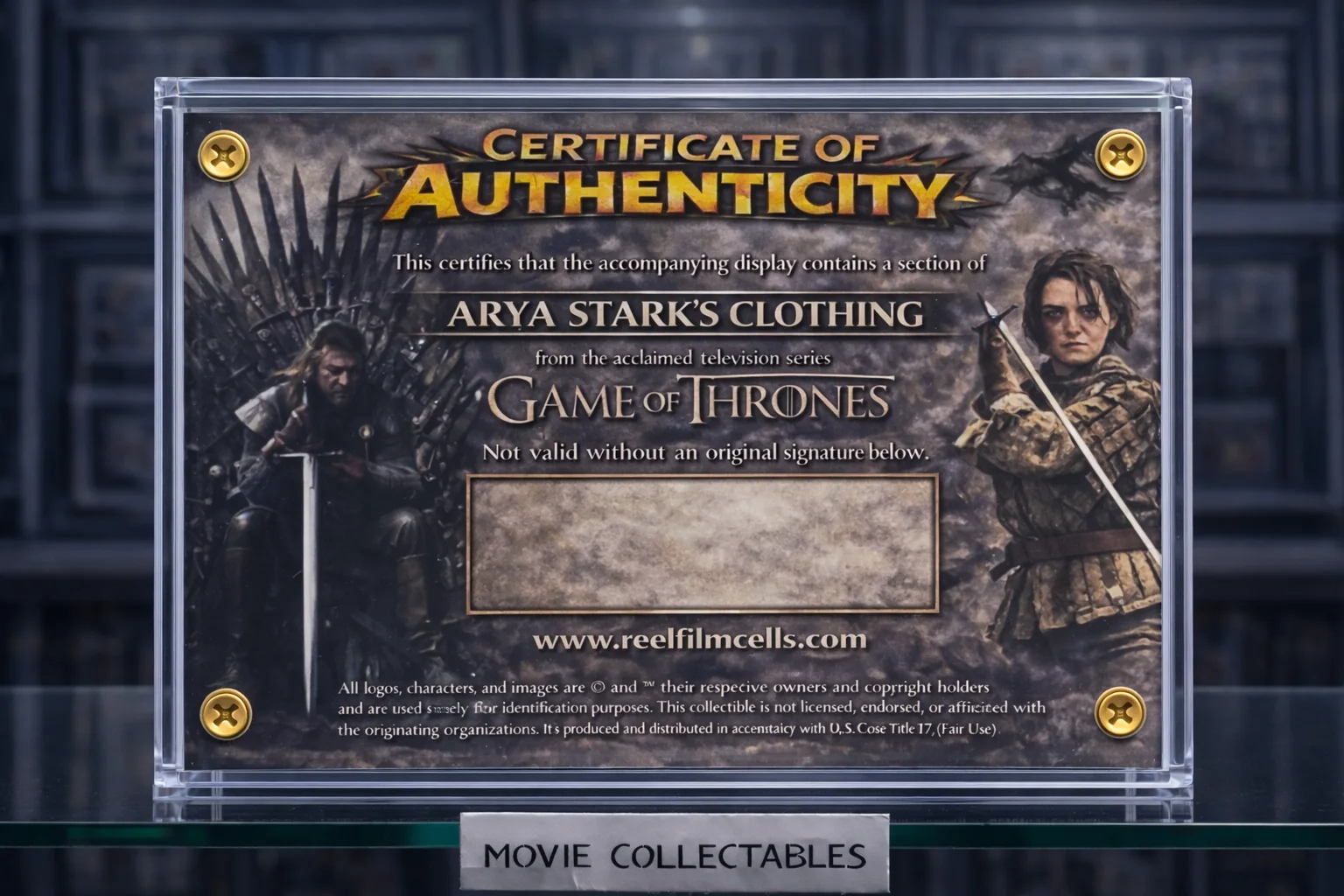 Game of Thrones Arya Stark Clothing Swatch Display – Handcrafted Collectable COA, изображение 2