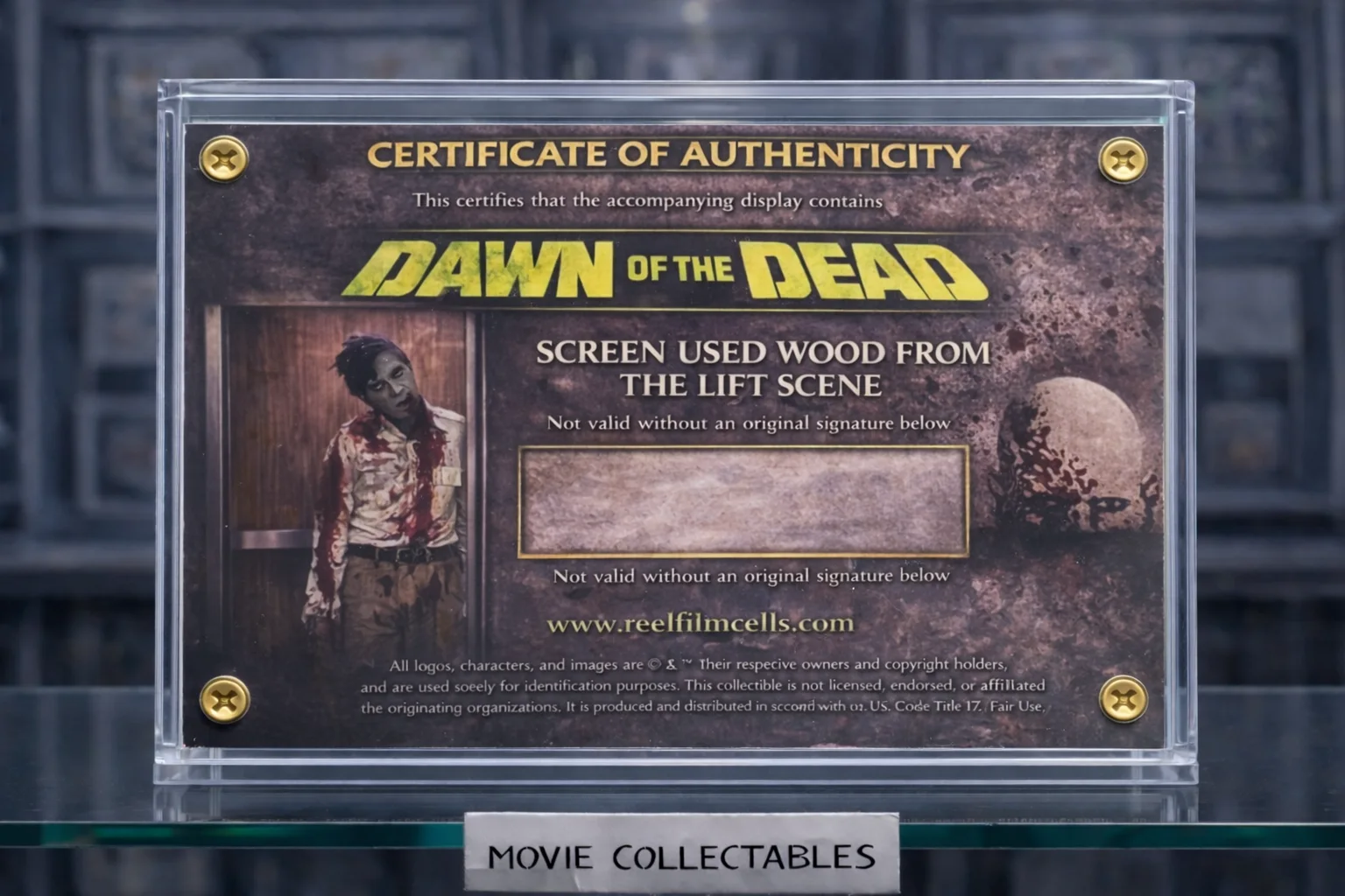 Dawn of the Dead Screen Used Lift Fragment Display Zombie Horror Movie Prop COA, изображение 2