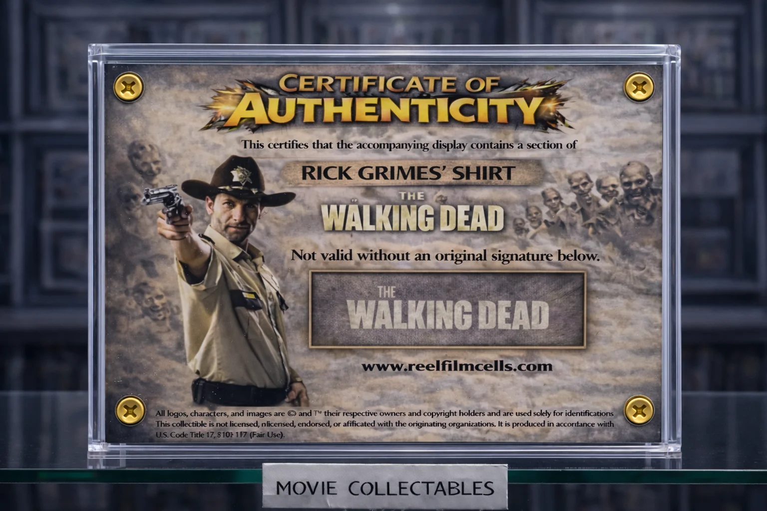 The Walking Dead Rick Grimes Shirt Swatch Display – Screen Used Style Prop COA, изображение 2