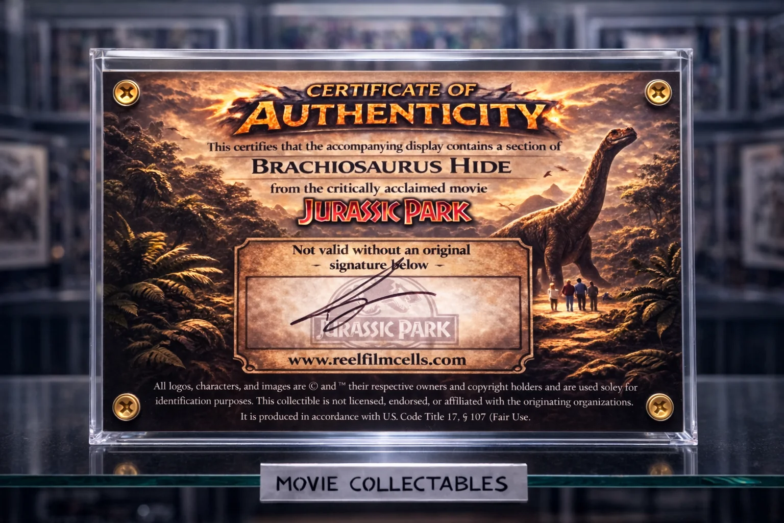 Screen-Used Brachiosaurus Hide Fragment – Jurassic Park Movie Prop Display – COA, изображение 2