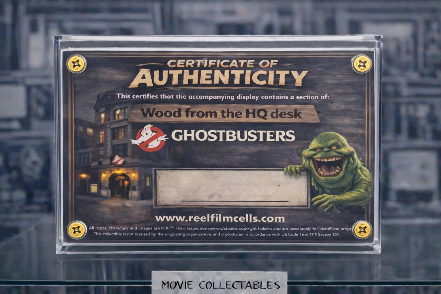 Screen-Used Ghostbusters Desk Wood Fragment – Authentic Movie Prop Display COA, изображение 2