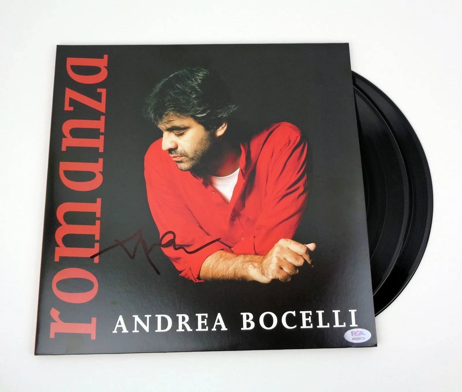 Andrea Bocelli — Andrea Bocelli Signed Autograph Romanza Vinyl Record Album PSA/DNA COA