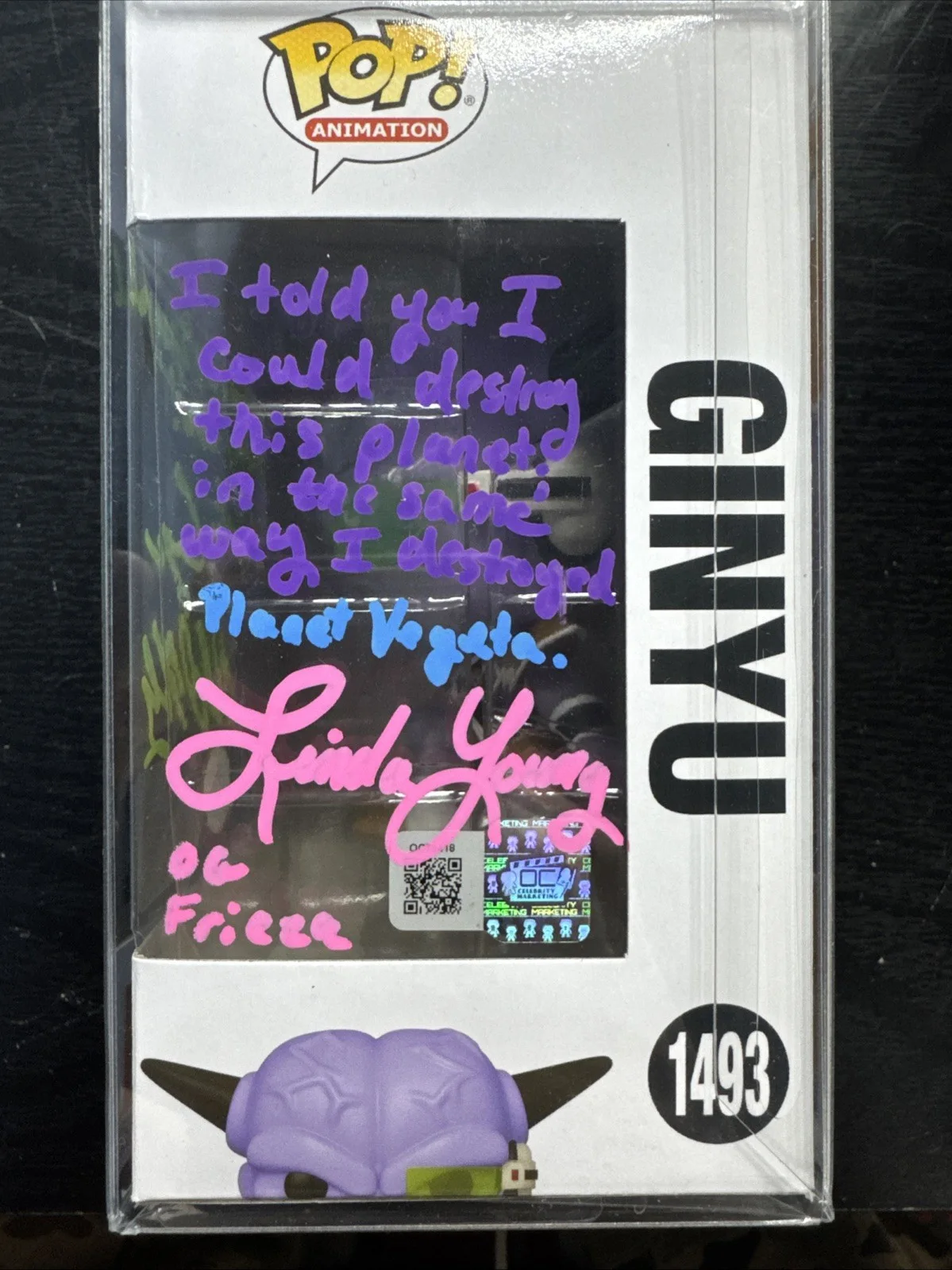 Dale D. Kelly — Dale D. Kelly DUAL Signed Ginyu Funko Pop 1493 Dragon Ball Z COA Inscriptions, изображение 2