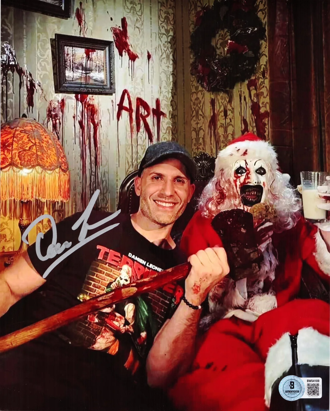 Damien Leone — Damien Leone Signed Terrifier Art the Clown 8x10 Photo w/Beckett BAS BW54189