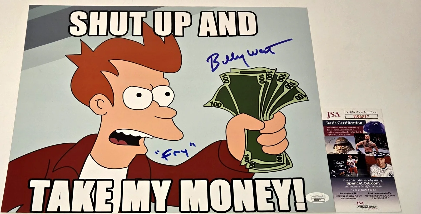 BILLY WEST — Billy West Signed Photo Philip Fry Futurama Autograph Meme 11x14 JSA COA 817, изображение 3