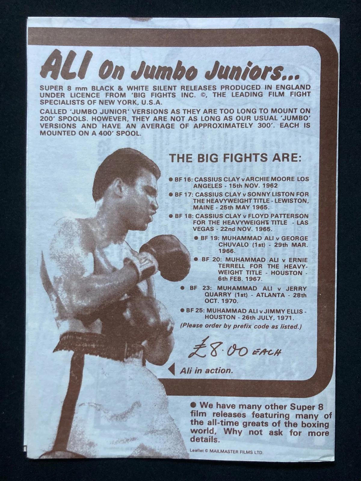 Vintage 1970's Cassius Clay / Muhammad Ali Boxing Super 8 Home Movie Flyer, изображение 5