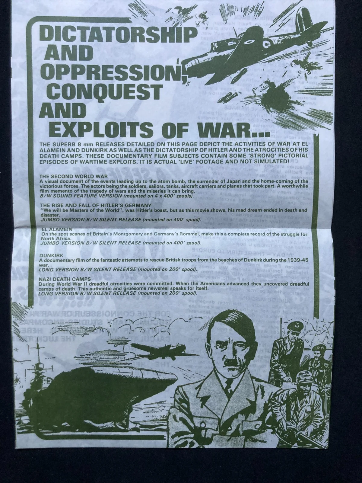 Vintage 1970's WW2 War Films Super 8 Home Movie Flyer, изображение 2